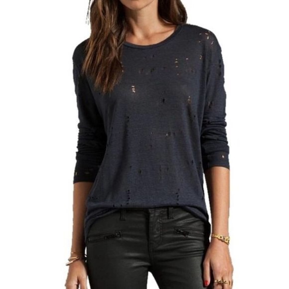 IRO Liza Distressed Long Sleeved Linen Top - Picture 1 of 7